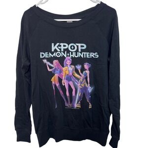 Netflix K-Pop Demon Hunters Black Graphic Sweatshirt S 2023 Raglan Pullover Y2K